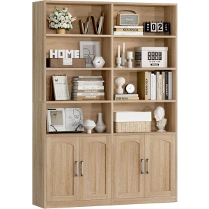 Bookshelf and Bookcase with Doors, Double Wide Large Bookshelves
