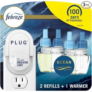 Febreze Plug In Air Freshener - Odor-Fighting Scented Oil Starter Kit - Ocean Scent, Warmer + 2 Refill