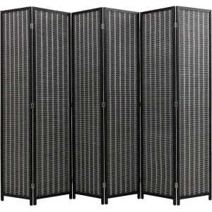 6 Panel 72 Inch Room Divider Bamboo Folding Privacy Wall Divider Wood Screen for Home Bedroom, Black - Each