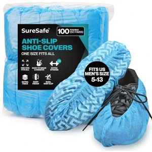 Disposable Shoe Covers Blue, Anti-Slip Extra-Thick Waterproof