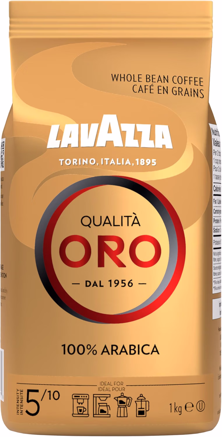 Lavazza Qualità Oro Whole Bean Coffee, Medium Roast, 100% Arabica, 1 KG (2.2 lb) Bag
