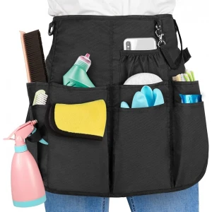 Cleaning Apron with 9 Pockets and Adjustable Waist Belt, Black