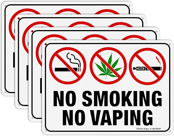 No Smoking No Vaping Sign - 10 x 7 Inch Sign - 4/Pack