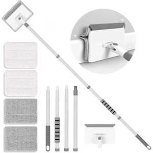 Baseboard Cleaner with Long Handle, 142cm Long with 2 Chenille, 2 Microfiber Pads