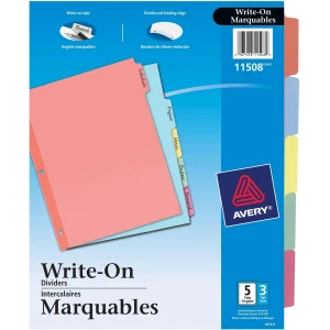Avery® Plain Tab Write & Erase Dividers, 5 Tabs, Multicolor - Each