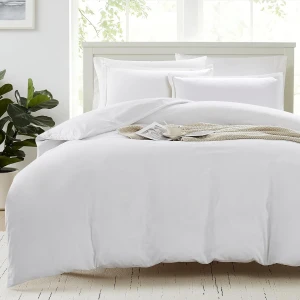 100% Organic Cotton Duvet Cover Queen Size, White 3-Piece Bedding Set