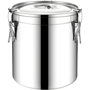 Stainless Steel Drum Food Storage Container Bucket or Milk Can 20 Litres Capacity with Lid - Each