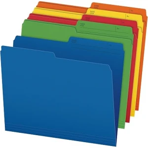 Pendaflex File Folders, 50-Pack, Letter Size, 1/2-Cut Tab, Assorted Colours, Blue Red Green Yellow Orange