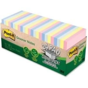 Post-it Greener Notes Helsinki  75-Sheet Assorted, 3'' x 3'', 24/Pack