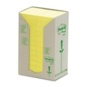 Post-it® 100% Recycled Tower Pack of Sticky Notes, Blank, Yellow, 1 1/2'' x 2'', 24 Pads/Pack