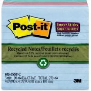 Post-it Super Sticky Lined Tropical Notes - 4'' x 4'', Repositionable - 3 Pads/ Pack