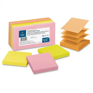 Business Source (Accordion) Reposition Pop-up Adhesive Notes 3'' x 3'' 12/Pack