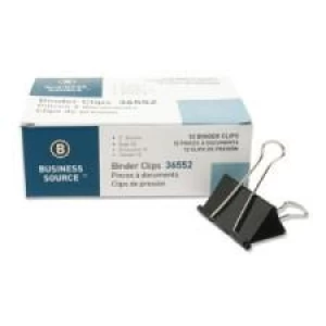 Business Source Binder Clip - Large - 2'' x 1'' - Black Color - Steel - 12/Pack