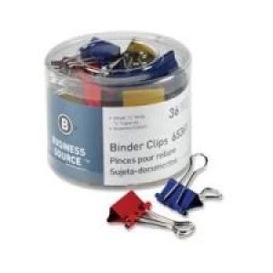 Business Source Binder Clip - Small - 0.8'' x  0.4'' - Assorted Colours - Steel - 36/Pack