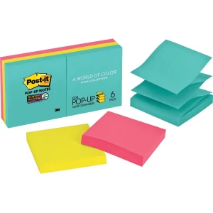 Post-it® Miami 3''x 3'' Super Sticky Pop-up Notes in Dispenser Mode - 6/Pack